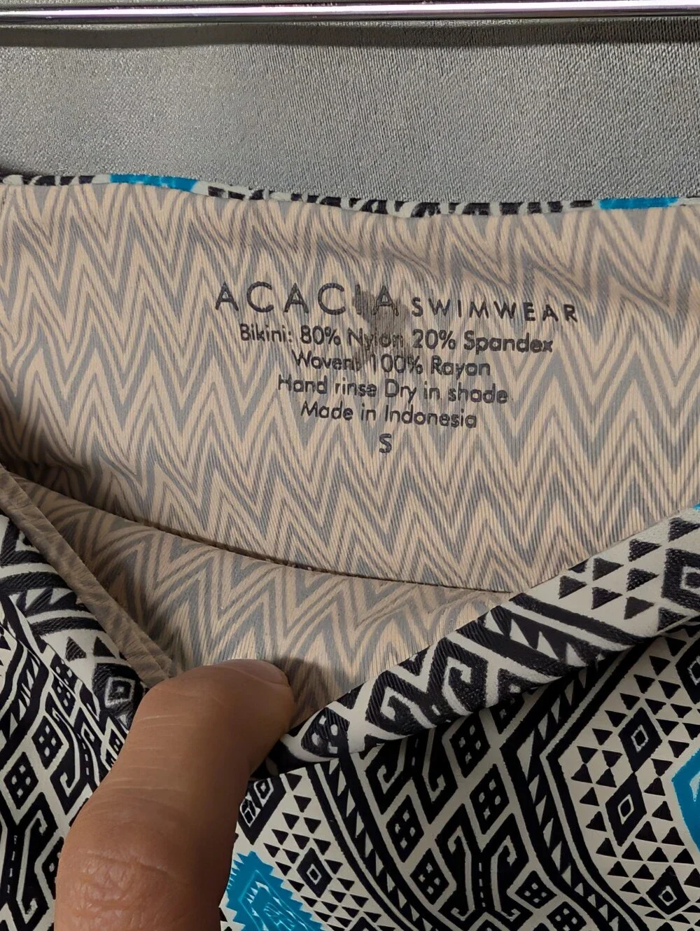 acacia swimwear Black & White Geometric Bikini Bottom with Teal Accents Size S